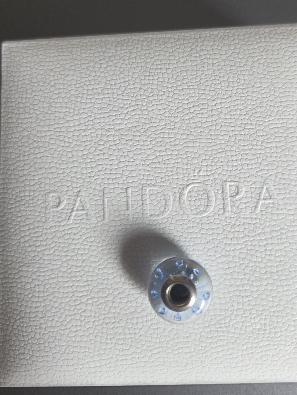Pandora Silver Charm Bead with Light Blue Accents